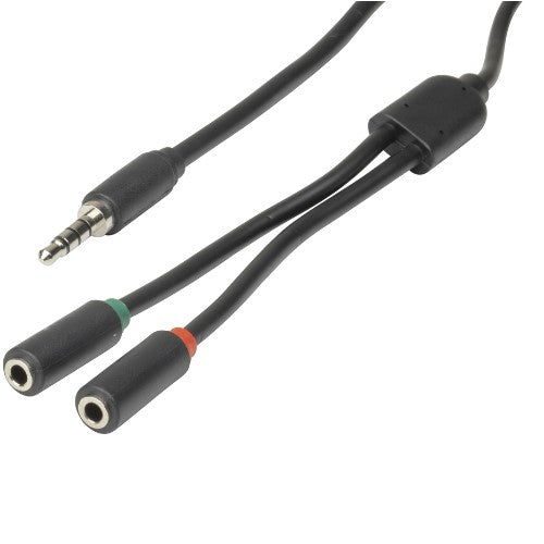 Digitech 3.5mm 4 Pole Plug to 2 x 3.5mm Socket Cable - 250mm Digitech 3.5mm 4 Pole Plug to 2 x 3.5mm Socket Cable - 250mm